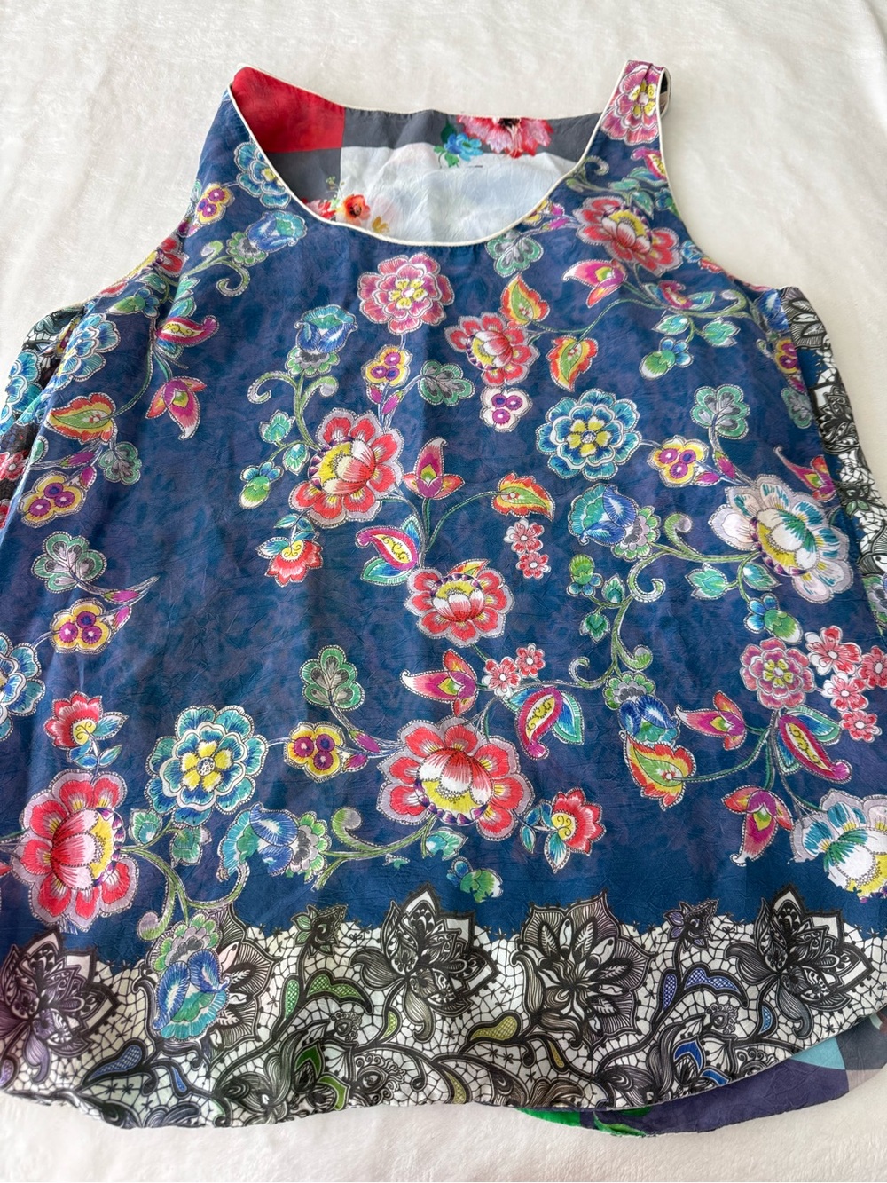 Johnny Was Top Tank Reversible Flowers Botanical Rayon Medium D87